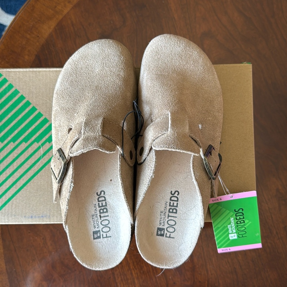 Taupe suede White Mountain Footbeds clogs